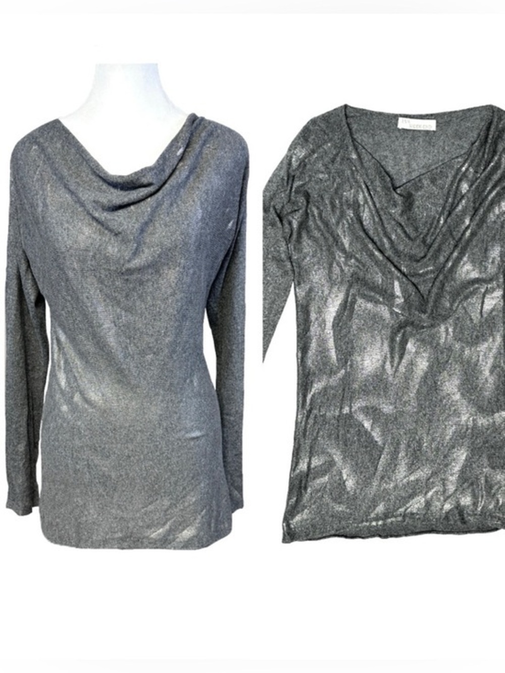 Metallic Cashmere Viscose Blend Cowl Neck Sweater Eva Week-End Made in Italy Med